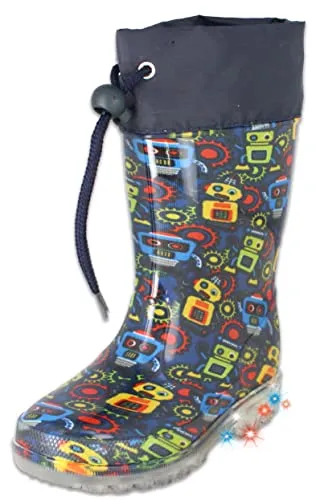 Beck Jungen Blinking Robots Rain Boot, Dunkelblau, 32 EU - Gummistiefel mit Blinkeffekten und lustigen Robotern, ideal für sicheres Spielen im Regen und dunklen Umgebungen, rutschfeste Sohle für optimalen Halt.