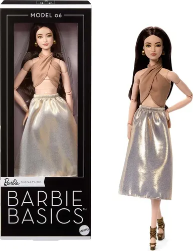 Barbie Basics Model Collector Fashion Doll 06 - Entdecken Sie die Barbie Basics Puppe mit schimmerndem goldenen Rock und beweglichem Körper. Perfekt für kreative Styling-Ideen und vielfältige Looks für jeden Anlass.