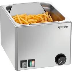 Bartscher Beheizter Pommes Frites Halter 12-150 | 1/2 GN - Sonstige Gastronomieartikel - Kompakter Halter für knusprige Pommes, ideal für kleine Küchen, inklusive Auffangschale und optionaler Wärmelampe für zusätzliche Wärme.