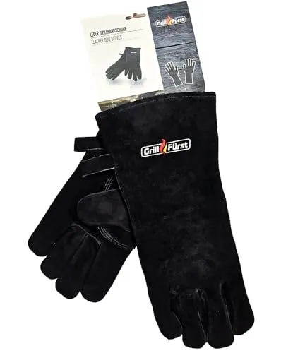 Grillfürst Grillhandschuh - Hitzebeständiger Lederhandschuh aus 100% Rindspaltleder, robuster Handschuh für Grill, Ofen oder Feuerstelle, ca. 40 cm langer Armschaft