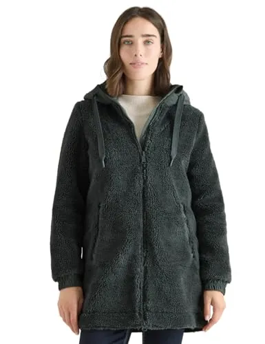 CECIL Kuscheliger Teddy-Mantel pastel olive XXL - Funktionsjacke mit Kapuze und Tunnelzug, 2-Wege-Reißverschluss und praktischen Zipper-Taschen für optimalen Komfort und Stil.