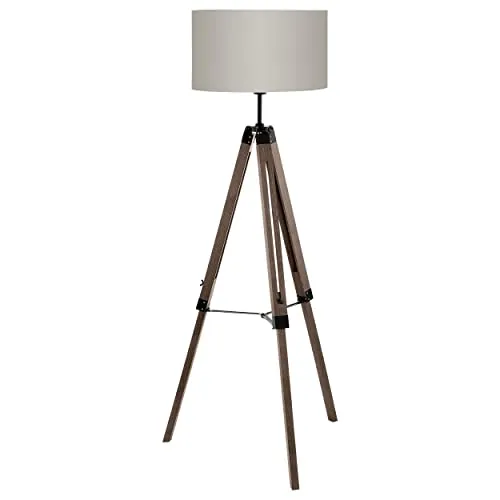Eglo Stehleuchte Lantada Nuss-Taupe - Höhenverstellbar und stilvoll - Stehleuchten mit dreibeinigem Design aus Nussholz und taupefarbenem Textil, ideal für modernes Wohnen. Flexibel höhenverstellbar und kompatibel mit E27 Leuchtmitteln.