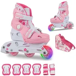 JAMBACH Kinder Inliner Set mit LED - Verstellbar und Sicher - Kinder-Inline-Skates mit GRATIS Tragetasche, verstellbar über mehrere Größen für längeren Gebrauch. Blinkende Rollen für tolle Effekte und leichter Lauf dank 64 mm Gummirollen.