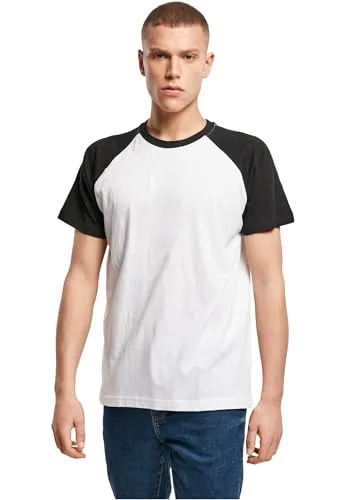Build Your Brand Raglan Contrast Tee, XL, White Black