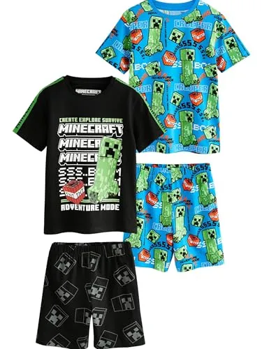 NEXT Jungen Minecraft Schlafanzüge, 2er-Pack Green/Black 146 - Stylischer 2er-Pack Schlafanzüge aus 100 % Baumwolle mit coolen Minecraft-Motiven. Ideal für gemütliche Nächte und entspannte Spielzeiten.