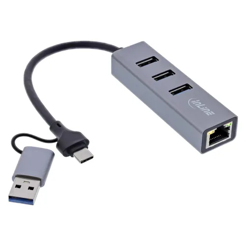 InLine 4in1 Gigabit Hub (USB-C, USB-A, 4 Ports) - USB Hub mit 4 Ports für schnelle Datenübertragungen, ideal für vielseitige Anschlussmöglichkeiten von Geräten.