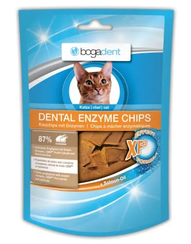 bogar, Bogadent Dental Sticks Katze, Zahnstocher für Hygiene & Gesundheit, Katzensnacks für die Katzen-Zahnpflege, Schmackhafte Chips, Mit Fleisch, Früchten und Mineralien, Katzenzubehör, 50 g