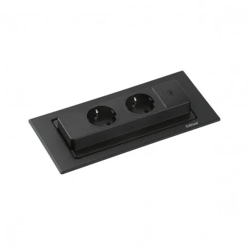 EVOline BackFlip - 2 Schukosteckdosen & 1 USB-C-Charger - Steckdosen & Zubehör, platzsparend und wasserfest, ideal für moderne Arbeitsflächen mit einer cleveren 180° Drehfunktion.