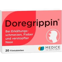 Doregrippin Tabletten 20 St - Schnelle 3-fach-Hilfe bei Erkältung - Fiebersenkende Medikamente mit 500 mg Paracetamol und 10 mg Phenylephrinhydrochlorid, lindert Schmerzen, befreit die Nase und senkt Fieber - ideal für Erkältungssymptome.