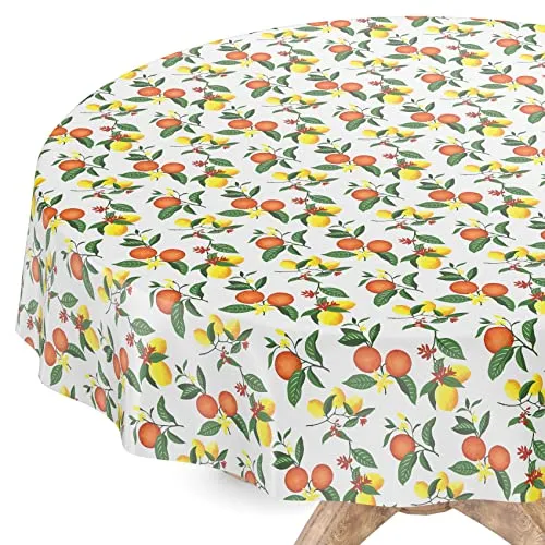 Tischdecke abwaschbar Wachstuch Wachstuchtischdecke Rund 140cm Schnittkante Orangen Zitronen pflegeleicht