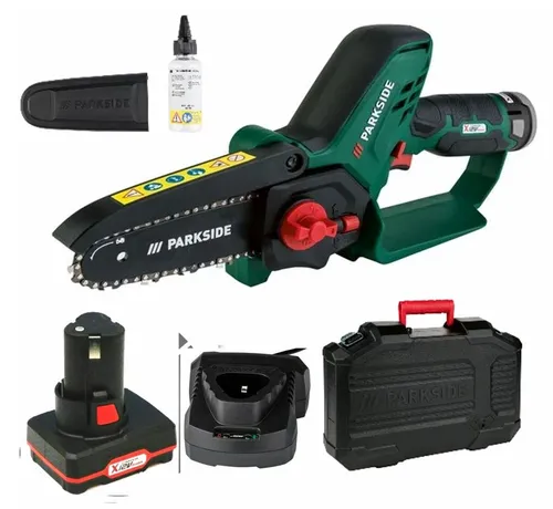 Parkside Akku-Kettensäge PGHSA 12 V - Akku-Einhand Kettensäge für müheloses Schneiden von Gehölz, inklusive leistungsstarkem 5.0 Ah Akku, ideal für Gartenarbeiten.