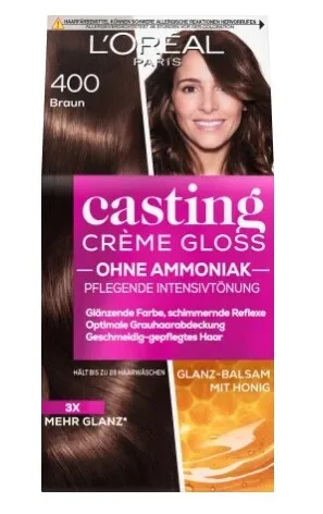 L'Oréal Paris Haarfarbe Casting Crème Gloss 400 Braun - Verleihen Sie Ihrem Haar mit der Casting Crème Gloss Intensivtönung von L'Oréal Paris einen strahlenden Glanz. Diese ammoniakfreie Tönung sorgt für lebendige Farben und deckt graue Haare zuverlässig ab.