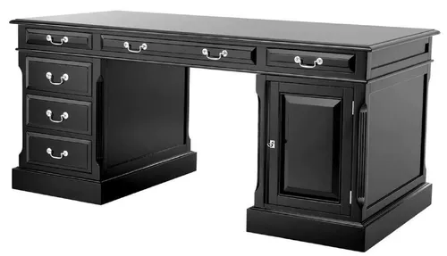 Eichholtz Luxus Schreibtisch Schwarz / Silber 170 cm Büro Möbel Sekretär