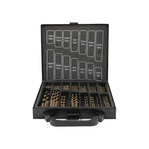101-tlg HSS Kobalt Bohrersatz im Koffer - Vielseitiger Bohrersatz für Metallbearbeitung, mit hochwertigem HSS und Cobalt für erhöhte Langlebigkeit. Ideal für präzise Arbeiten in Stahl, Aluminium und Messing.