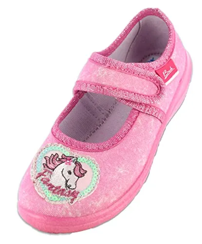 Beck Mädchen Fantasy World Hausschuhe, Pink, 35 EU - Hausschuhe aus 100 % Baumwolle mit weichem Granulat für optimalen Tragekomfort und ein zauberhaftes Design, ideal für kleine Prinzessinnen.