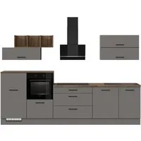 IMPULS Küchenblock - grafit - 320 cm mit Umbauschrank - Einbauküche mit 4 Drehtüren, 3 Klappen und 2 großen Auszügen. Hochwertige Verarbeitung, Made in Germany, inklusive Granit Einbauspüle und zahlreichen Stauraummöglichkeiten.