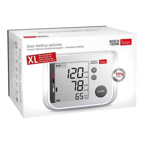 BOSO medicus exclusive Blutdruckmessgerät XL - Blutdruckmessgerät für starke Arme, mit intelligenter Aufpumpautomatik und Sprachausgabe, ideal für präzise Messungen und einfache Nutzung.