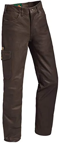 La Chasse Herren Lederhose aus Büffelleder mit Beintasche (106, braun) - Strapazierfähige Trachtenhose aus hochwertigem Büffelleder mit verstärkten Nähten, ideal für den täglichen Einsatz. Ausknöpfbares Innenfutter und praktisches Taschenlayout bieten hohen Komfort und Funktionalität.