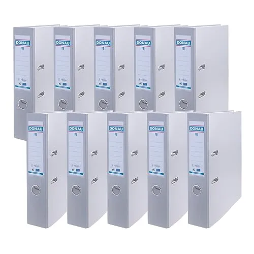 Donau Master Ordner Breit 10er Pack FSC/DIN A4 / 7,5 cm / 10 Stück/Grau/Kunststoffbezug PP/Carton Papier Schlitzordner Büroordner Aktenordner Ringordner/Grünen Punkt