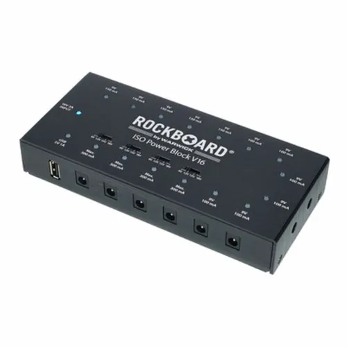 RockBoard ISO Power Block V16 - Effektgeräte für Gitarre & Bass, mit 16 galvanisch getrennten Stromanschlüssen für bis zu 15 Pedale und individueller Kurzschlusssicherung für maximale Sicherheit.