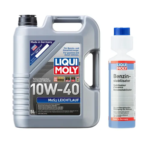 LIQUI MOLY Youngtimer Service-Set 2-tlg. Motoröl 10W-40 - Praktisches Set für die Pflege älterer Fahrzeuge, enthält hochwertiges Motoröl und Benzinstabilisator für optimale Leistung.