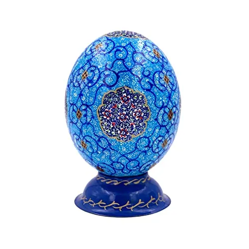 africX Straußenei Blue Magic – Handbemaltes Kunstobjekt mit Ständer | Echte Straußenschale | Orientalisches Dekor | Unikat als Geschenk & Deko