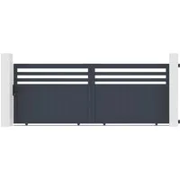 Casanoov Elektrisches Schiebetor Nevis 370x140cm mit Antrieb - Aluminium-Schiebetor in Grau, 370cm breit und 140cm hoch. Inklusive leistungsstarkem Motor für bis zu 600kg. Ideal für den Außenbereich, sicher und praktisch.