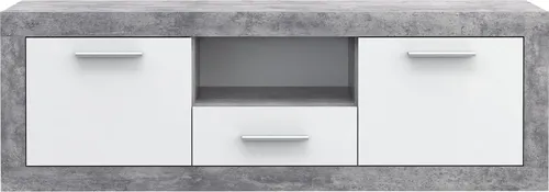 Lowboard BACCIO in Betonoptik Lichtgrau/Weiß, 2 Türen, 1 Schub - 147,7x49,8x41cm - Modernes TV-Board BACCIO mit 2 Drehtüren und 1 Schublade. Bietet viel Stauraum und passt perfekt in jedes Wohnzimmer. Stabil und in ansprechender Betonoptik Lichtgrau und Weiß.
