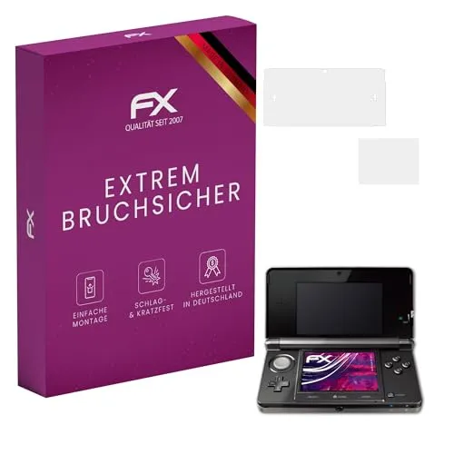 atFoliX Glasfolie kompatibel mit Nintendo 3DS 2011 Displayfolie, 9H Hybrid-Glass FX Schutzpanzer Folie (1er Set)