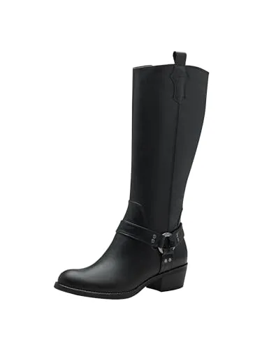 MARCO TOZZI Damen Hohe Stiefel mit Absatz mit Blockabsatz mit Reißverschluss, Schwarz (Black), 37 EU
