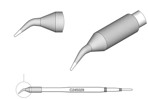 JBC Lötspitze C245029, Ø 0,4 mm, gebogen - Lötgeräte für präzise Lötarbeiten, ideal für SMD-Komponenten mit schneller Erwärmung und bis zu 5-mal längerer Haltbarkeit.