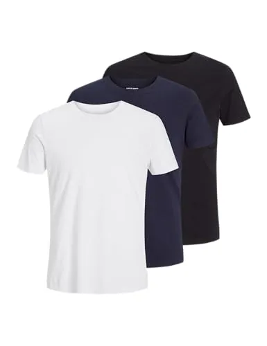 JACK & JONES Herren Jjeorganic Basic Tee O-Hals 3pk - T-Shirts für Herren im praktischen 3er-Pack, aus organischer Baumwolle, ideal für Alltag und Freizeit, mit bequemem Rundhalsausschnitt.