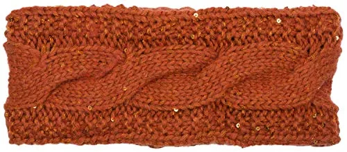 styleBREAKER Damen Stirnband Grobstrick mit Zopfmuster und Pailletten, warmes Fleece Innenfutter, Haarband, Headband 04026002, Farbe:Cognac