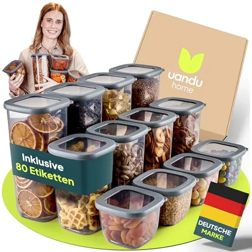 uandu Vorratsdosen Set - Luftdicht, BPA-frei, 12-teilig - Vorratsdosen Set mit 12 luftdichten Boxen in 3 Größen, ideal für die Lebensmittelaufbewahrung. Hält Lebensmittel länger frisch und ist spülmaschinengeeignet. Perfekt für die Küche und vielseitig einsetzbar.