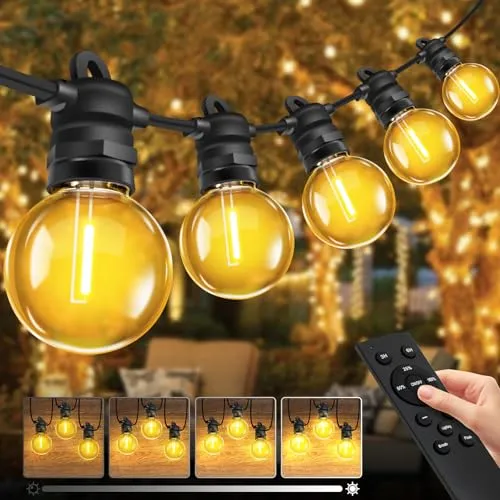 Bowfar Lichterkette Außen Strom, 6M G40 Glühbirnen Balkon Lichterketten Outdoor mit 10+1 Stk, IP68 Wasserdicht Dimmbar Pavillon String Lights mit Fernbedienung für Garten Terrasse Party Hochzeit
