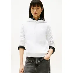 Tommy Jeans Damen Hoodie Flag Regular Fit, Weiß (White), S - Kapuzenpullover für Damen, ikonisches Design mit hoher Qualität aus 80% nachhaltiger Baumwolle und 20% recyceltem Polyester, ideal für Sport und Alltag.