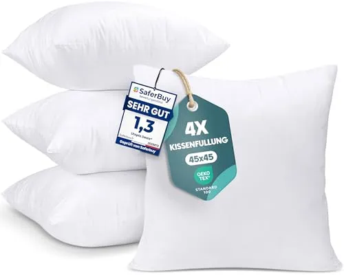 Utopia Bedding 4er Set Kissenfüllung 45 x 45 cm, Innenkissen Füllkissen Kopfkissen Sofakissen (Weiß)