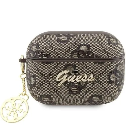 Guess Guap2g4gsmw Airpods Pro Hülle - Braun - Audio-Zubehör, elegantes 4G Charm Case aus hochwertigem Kunstleder, bietet stilvollen Schutz für Ihre AirPods Pro 2 und hebt sich durch den goldenen Anhänger hervor.
