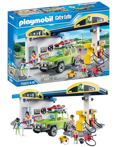 PLAYMOBIL City Life Große Tankstelle 70201 - 168-teiliges Spielset für Kinder ab 4 Jahren, fördert kreatives Rollenspiel und Fantasie