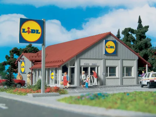 Vollmer 43662 H0 Supermarkt Lidl - Modelleisenbahn-Gebäude, detailgetreu und ideal für kreative Landschaftsgestaltung