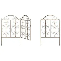 Relaxdays Gartentor 3-teilig, Stahl, mit Ornamenten - Dekorative Gartentür in Vintage Optik mit geschwungenen Rankenverzierungen, Maße HxB: 98,5 x 185 cm, einfach erweiterbar und schnell installiert.