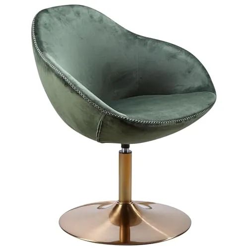 FINEBUY Polsterstuhl SuVa14765_1 - Drehbarer Loungesessel in Samt Grün mit Goldgestell - Polsterstühle, eleganter Drehstuhl aus hochwertigem Samt, bietet maximalen Komfort und ein modernes Design für Ihr Zuhause.