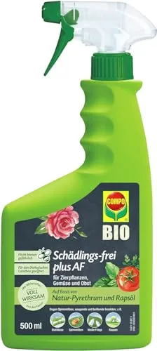 COMPO Schädlings-frei plus AF - 500 ml Insektizid für Zierpflanzen - Effektives Spray gegen Blattläuse, Schildläuse und mehr. Ideal für Zierpflanzen und Kernobst, bio-zertifiziert und bienenfreundlich. Anwendungsfertig - einfach besprühen!