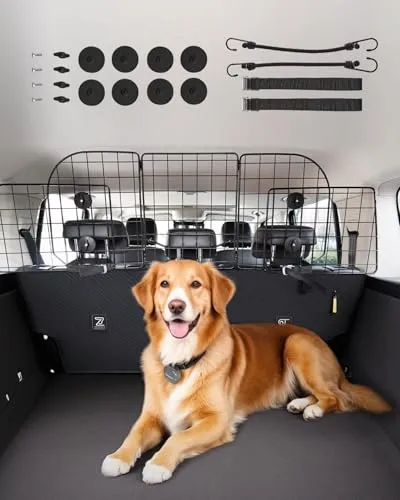 VEVOR Hunde Autobarriere - Einstellbare Trennwand für Autos - Netze & Gitter für Tiertransportsysteme: Robuste und faltbare Hundebarriere aus Stahl, sorgt für Sicherheit und klare Sicht während der Fahrt, universell passend für SUVs, Vans und mehr.