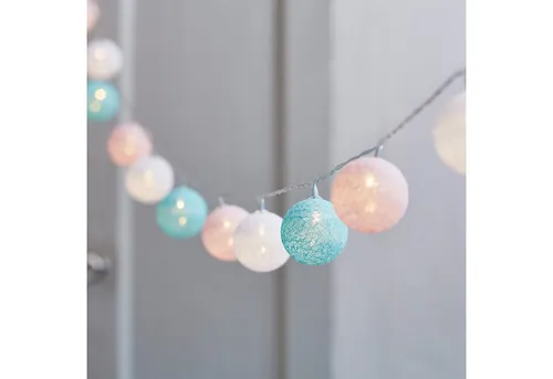 Lights4fun LED-Lichterkette 20er LED Cotton Ball Lichterkette Batterie pastell