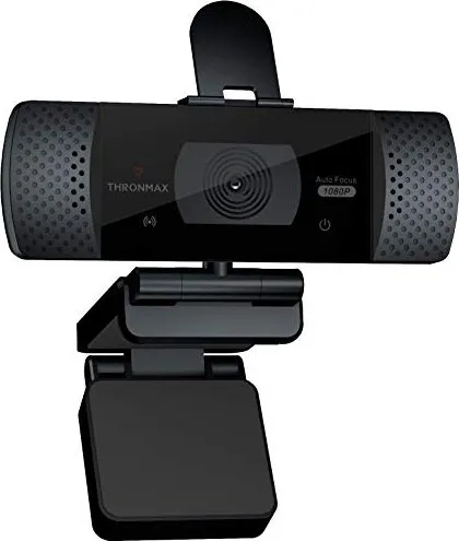 THRONMAX Stream GO X1 PRO 1080P Full HD Webcam with Auto Focus, Built-In Noise-Reducing Dual Microphone, Automatic Low Light Correction, 90 Degree View, Plug and Play USB Camera & Tripod Stand - Black