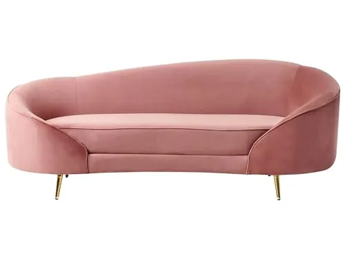 Sofa 3-Sitzer SAVAR Samtstoff Rosa - Elegantes Samtsofa mit goldenen Metallbeinen, ideal für ein glamouröses Wohnambiente. Die breite Sitzfläche und dicke Polsterung sorgen für höchsten Komfort.