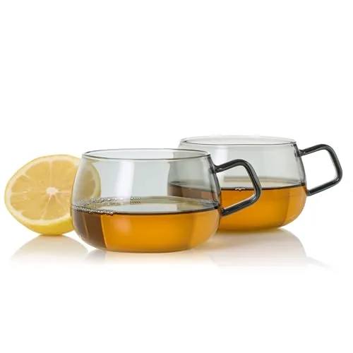 AdHoc Teegläserset, Grau, 2-teilig, mundgeblasen - Elegantes 2-teiliges Teegläserset aus mundgeblasenem Glas, ideal für Teeliebhaber. Mit einem Fassungsvermögen von 400 ml und einer Höhe von 6.5 cm.