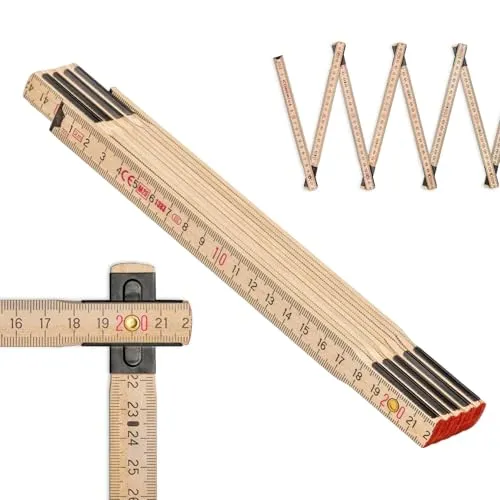 Metrie™ Zollstock Perfekt 10 – Gliedermaßstab 2m | Natur | Lackiertes Holz, schwarze Stahlgelenke – Duplex Teilung, Hergestellt in der EU | Robuster & Präziser Holz-Gliedermaßstab | 1 Stk