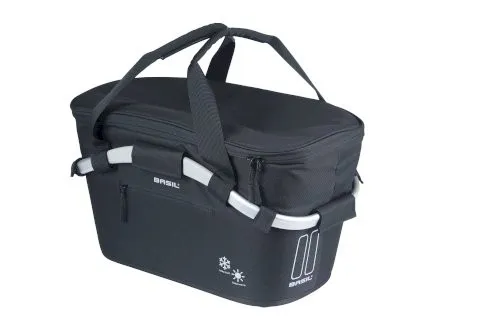 Basil Classic Carry All ISO Fahrradkorb MIK, Schwarz - Fahrradkorb mit 18 Litern Volumen, isoliert und wetterfest – ideal für Einkäufe und Lebensmitteltransport, inklusive abschließbarem MIK-System für sichere Befestigung.